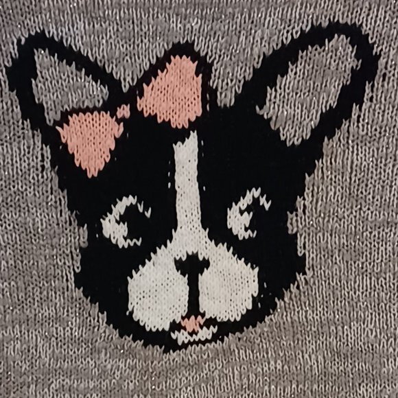 cardigan sweater,  Justice -size 12 (m) - Gray with puppy and paw prints on back - Picture 4 of 6